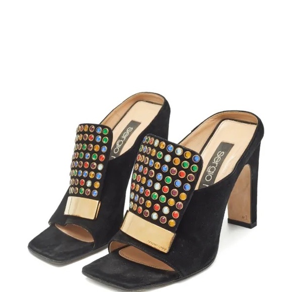 Vintage Sergio Rossi 
105mm Black Embellished Heeled
Women's Mules - Picture 2 of 8